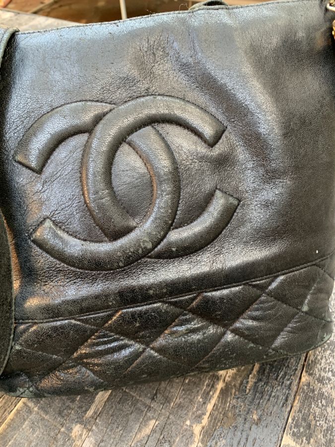Leather Tote Bag Large Cc Chanel Quilted Logo As-is *distressed