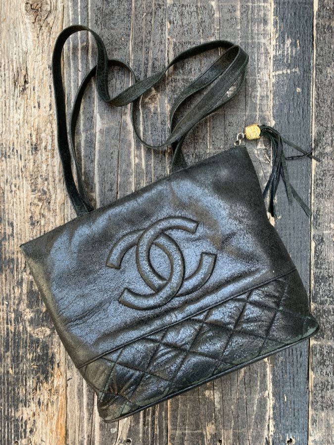 Leather Tote Bag Large Cc Chanel Quilted Logo As-is *distressed | Boardwalk  Vintage