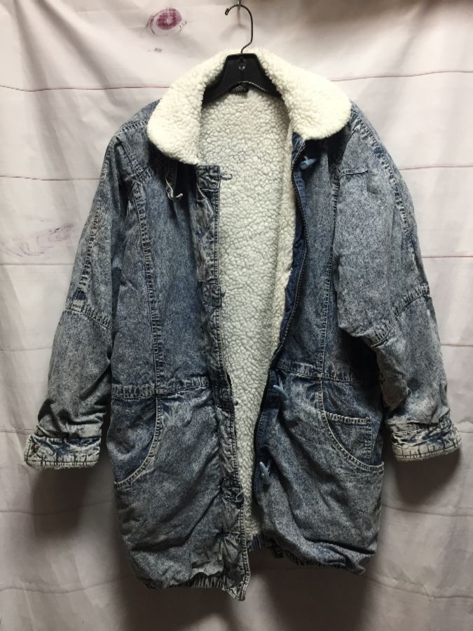 Super Rare Vintage 1980s Long Acid Wash Sherpa Lined Denim Parka Jacket ...