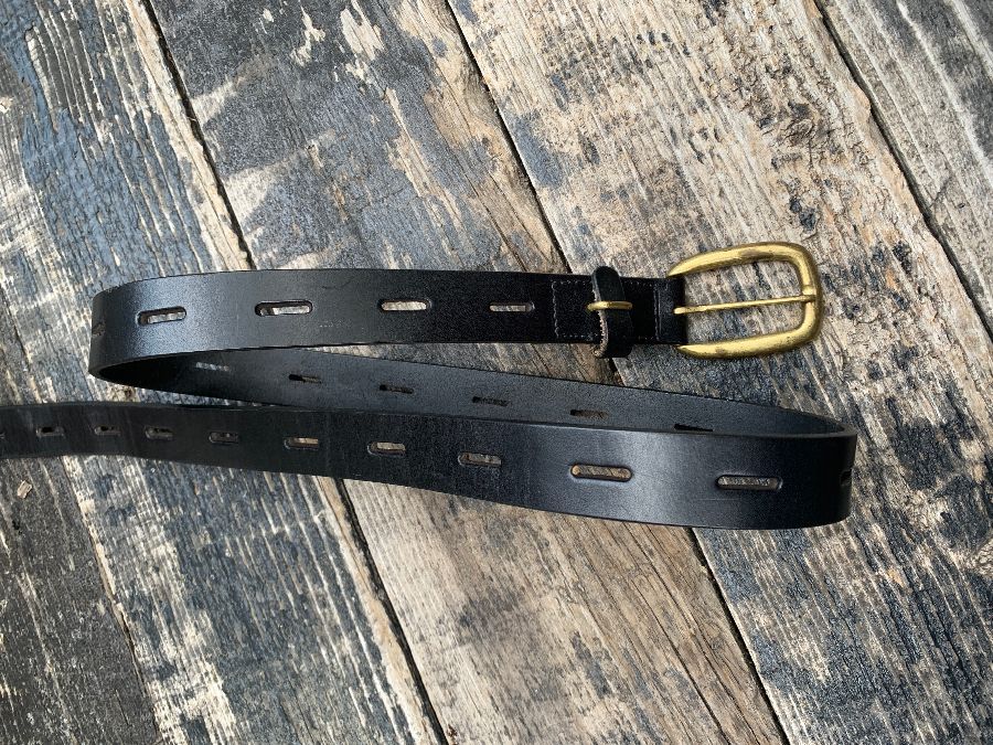 Heavy Leather Belt Brass Hardware Elongated Prong Holes Throughout ...