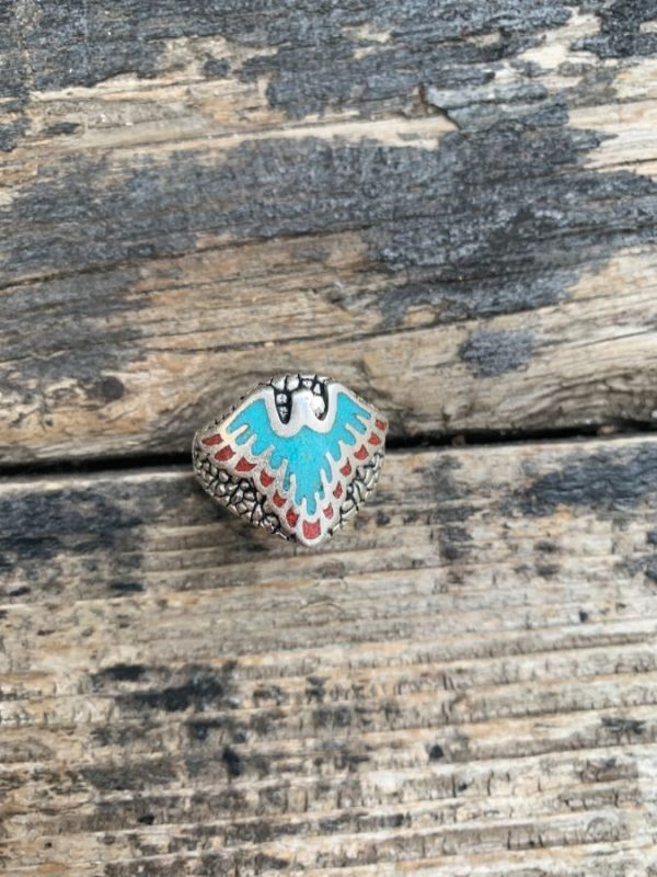 product details: SOARING PHOENIX CRUSHED CORAL & TURQUOISE MOTORCYCLE BIKER RING photo