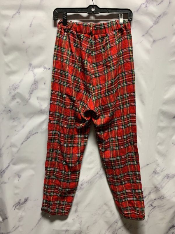 product details: FUNKY PLAID PANTS ELASTIC WAIST & BRASS SAFETY PIN  DETAIL AS-IS photo