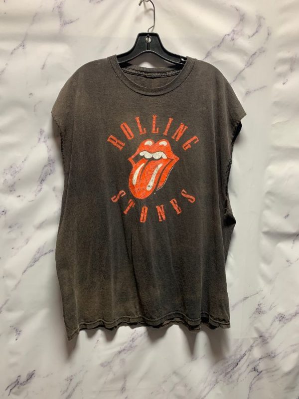 product details: DISTRESSED & SUN-FADED ROLLING STONES TSHIRT CUT OFF SLEEVES photo