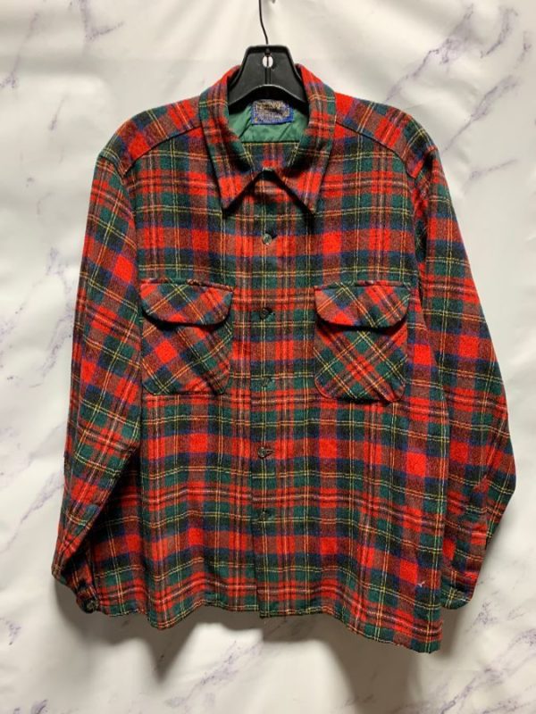 product details: LONG SLEEVE WOOL PENDLETON PLAID FLANNEL FLAP POCKETS AS-IS photo
