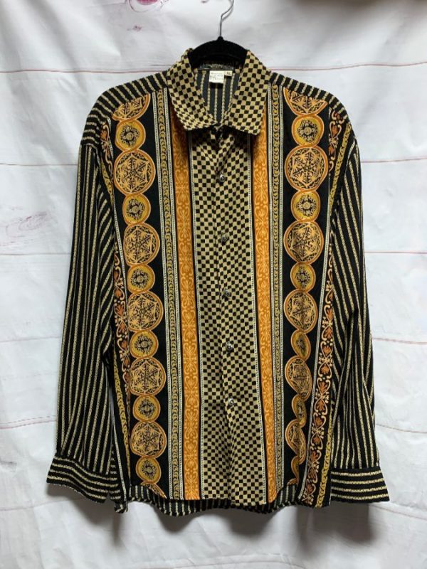 product details: SILK BLOUSE ORNATE CHECKERED & STRIPED PRINT photo