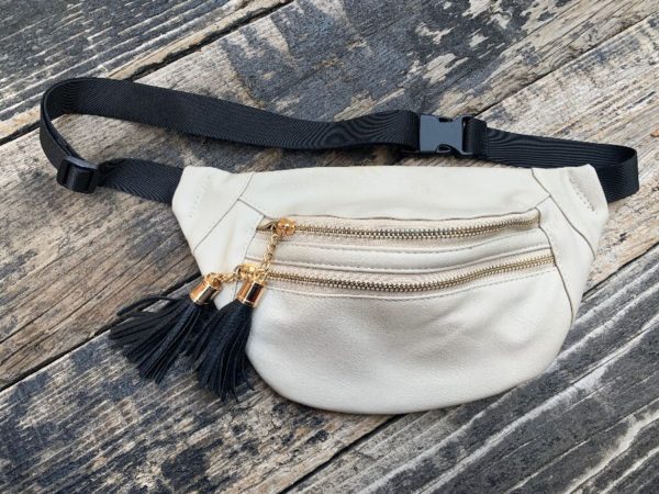 product details: 1980S DOUBLE ZIPPER LEATHER FANNY PACK LEATHER TASSEL photo
