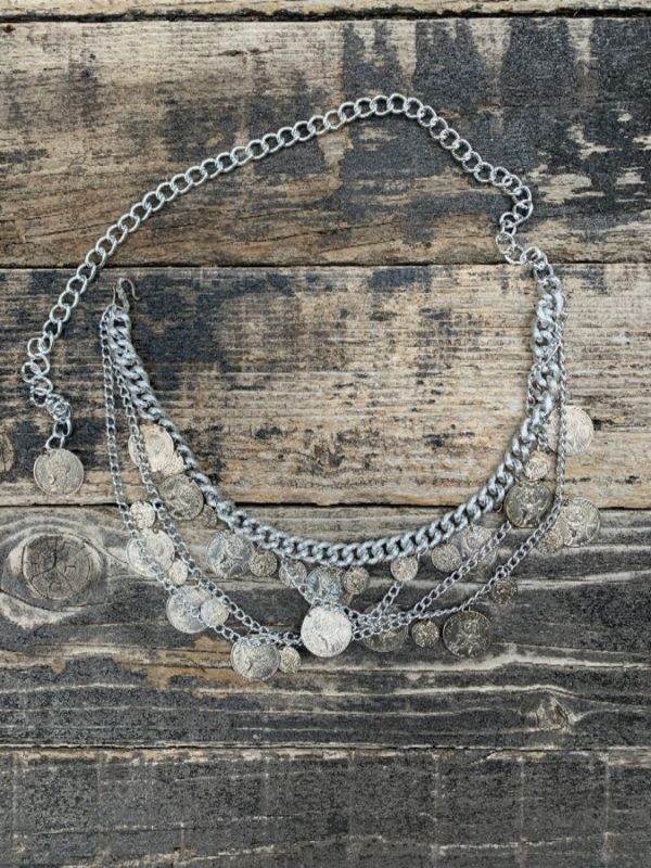 product details: MULTI LAYERED LIGHT WEIGHT CHAIN BELT WITH DANGLING COINS photo