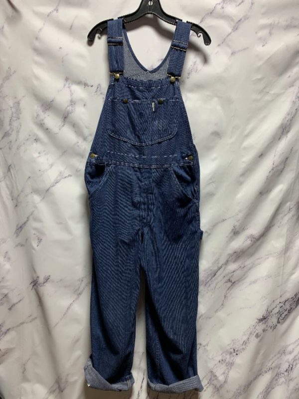 product details: RETRO SOFT CHAMBRAY DENIM OVERALLS CONTRAST STITCHING SMALLER FIT photo