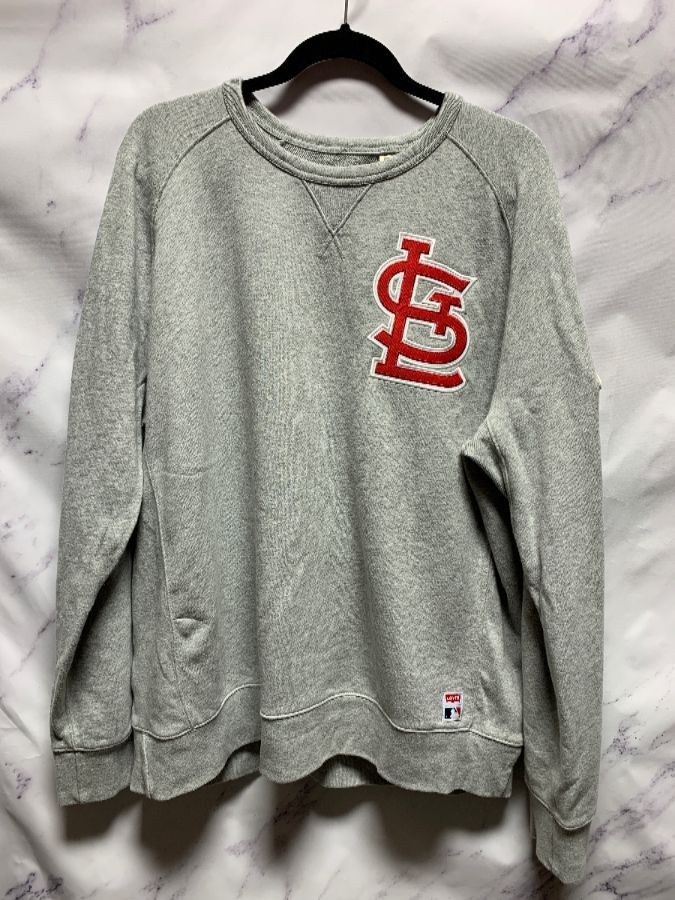 St Louis Cardinals Mens Grey Away Wordmark Big and Tall Zip Sweatshirt