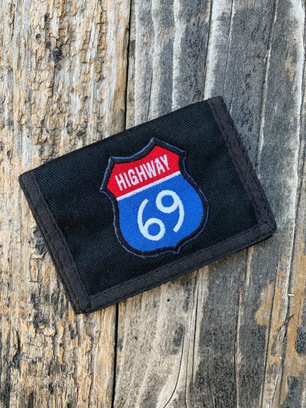 product details: EMBROIDERED ROUTE 69 VELCRO NYLON WALLET W EYELET FOR CHAIN photo