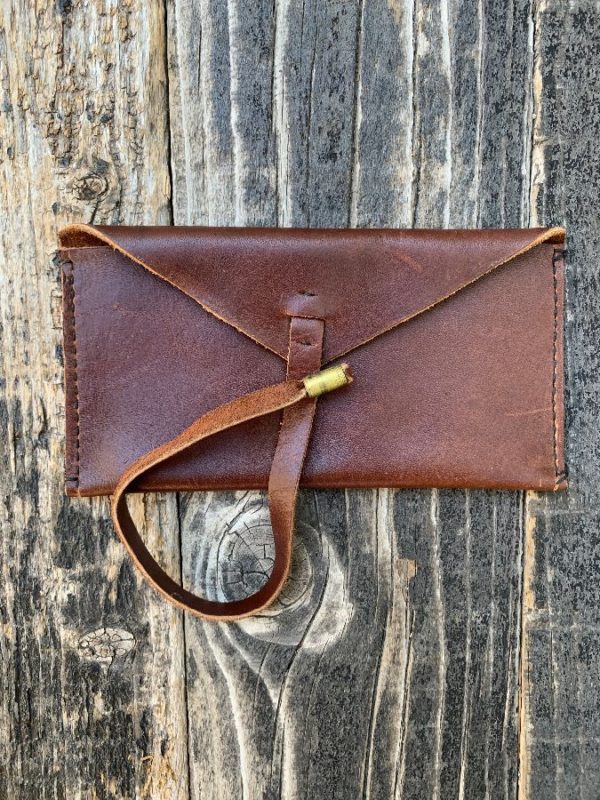 product details: VINTAGE ARTISANAL LEATHER WRAP WALLET BRASS HARDWARE - AS IS photo