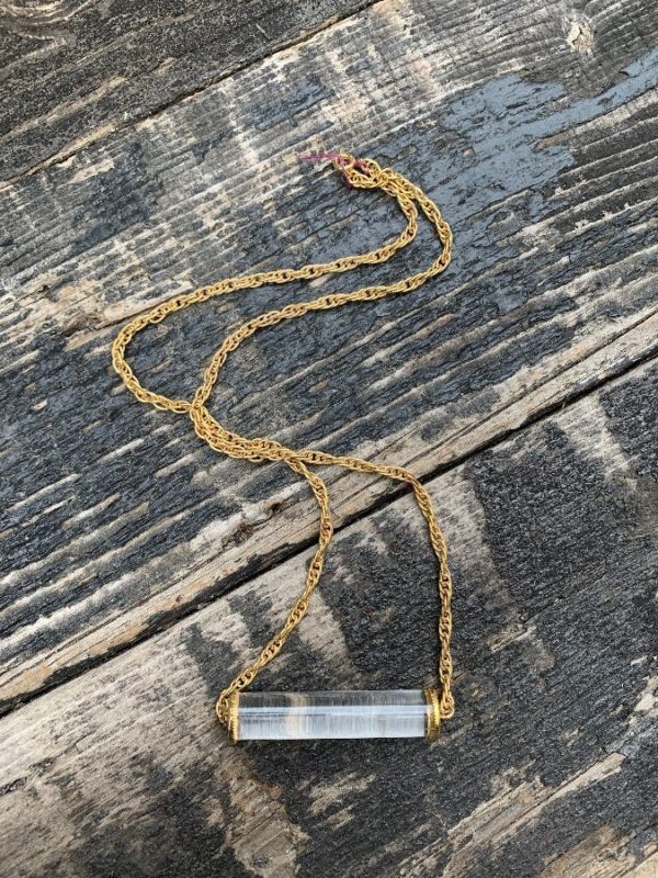 product details: GOLD CHAIN LINK NECKLACE WITH CLEAR ACRYLIC TUBULAR PENDANT NOS photo