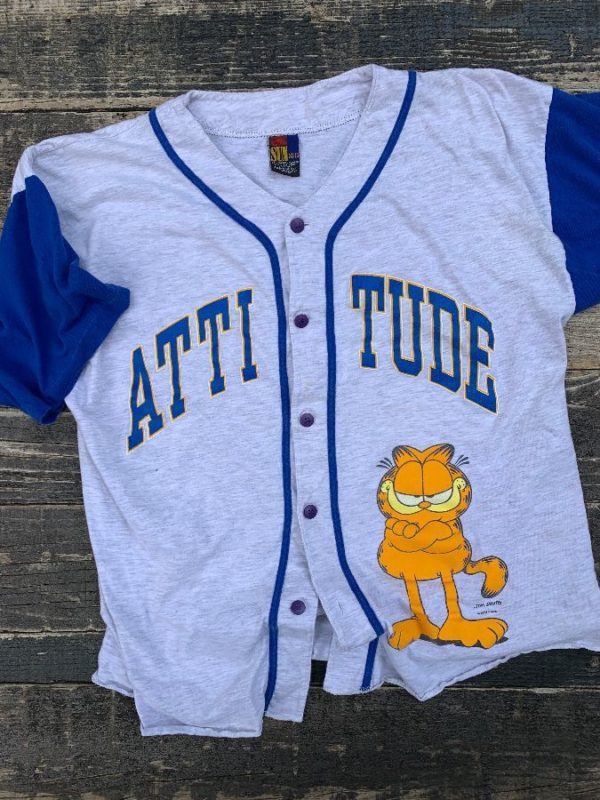 product details: 1990S GARFIELD BUTTON UP COTTON BASEBALL JERSEY ATTITUDE photo