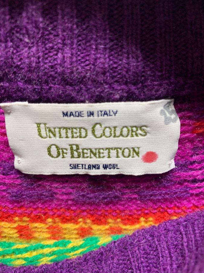 Amazing 1980s Colorful Knitted Wool Sweater By Benetton As-is ...