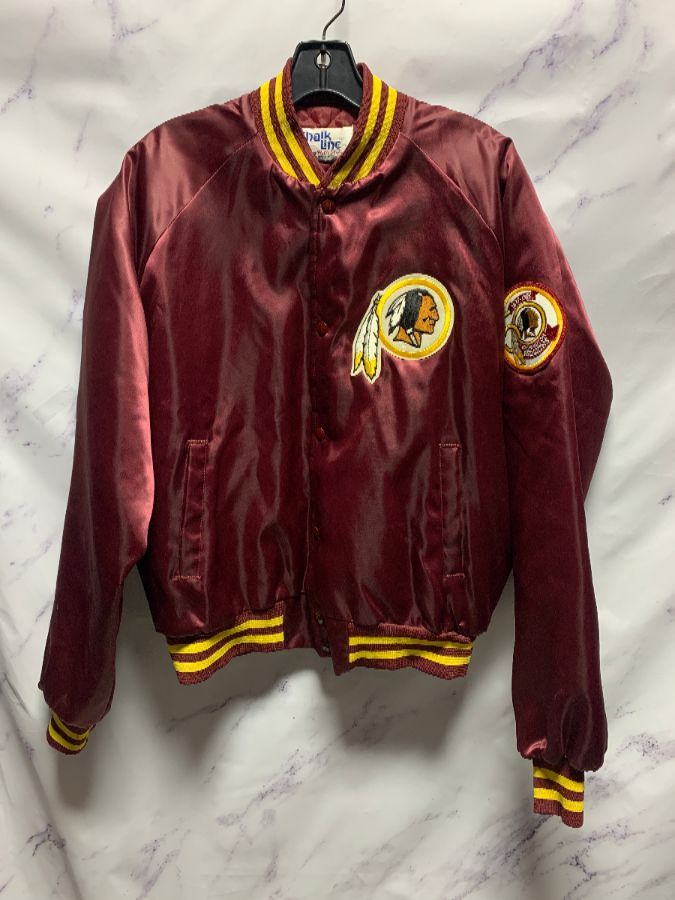 Nfl Washington Redskins Satin Button Up Jacket W/ 50th Anniversary Patch