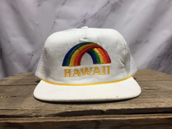 product details: RETRO CORDUROY EMBROIDERED RAINBOW HAWAII TRUCKER HAT photo