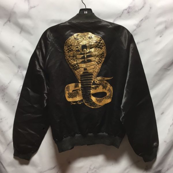 product details: GOLD KING COBRA GLITTER GRAPHIC BOMBER JACKET SMALLER FIT - AS IS photo
