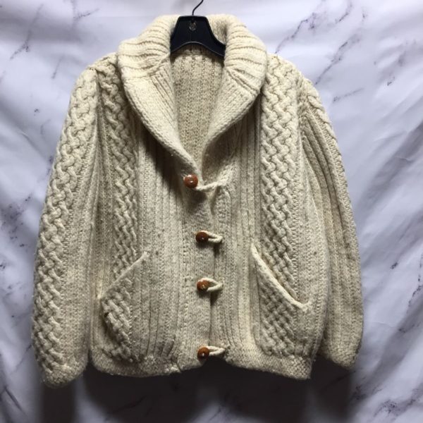 product details: THICK CABLE KNIT WOOL SWEATER CARDIGAN WITH BAMBOO BUTTONS photo