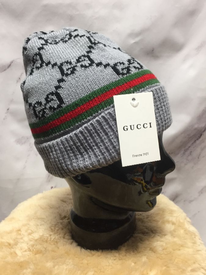 Bootleg Gucci Logo Monogram Knit Beanie | Boardwalk Vintage