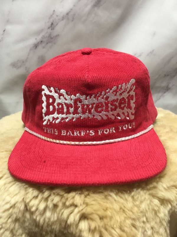product details: NIGHTWATCH STUDIOS CORDUROY FUNNY BARFWEISER THIS BARFS FOR YOU EMBROIDERED HAT photo