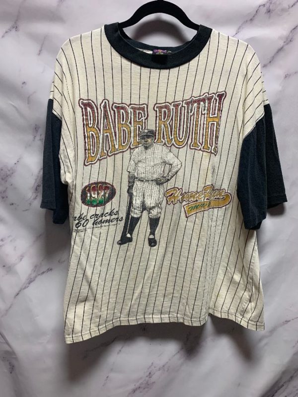 product details: VINTAGE BABE RUTH PINSTRIPE  BASEBALL T SHIRT AS-IS photo