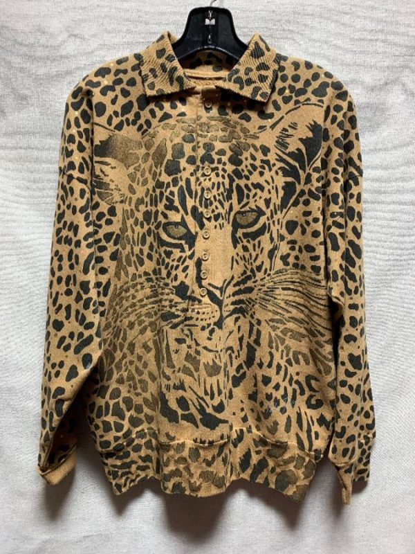 product details: COLLARED ALLOVER LEOPARD PRINT SWEATSHIRT photo