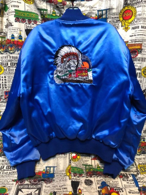 product details: EMBROIDERED SANTA FE WESTERN REGION FREIGHT TRAIN SATIN JACKET - AS IS photo
