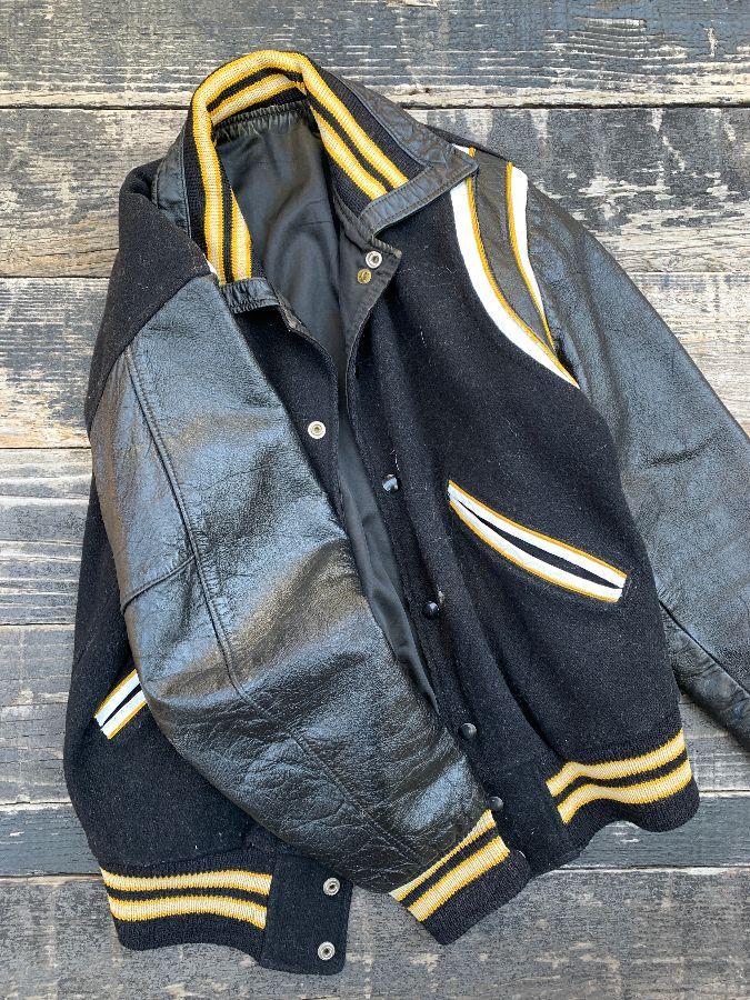 Logo-Appliquéd Striped Leather and Knitted Varsity Jacket