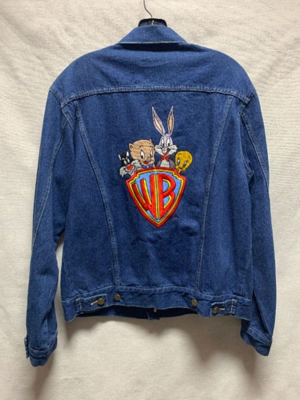product details: LOONEY TOONS EMBROIDERED WARNER BROTHERS SHIELD DENIM JACKET photo