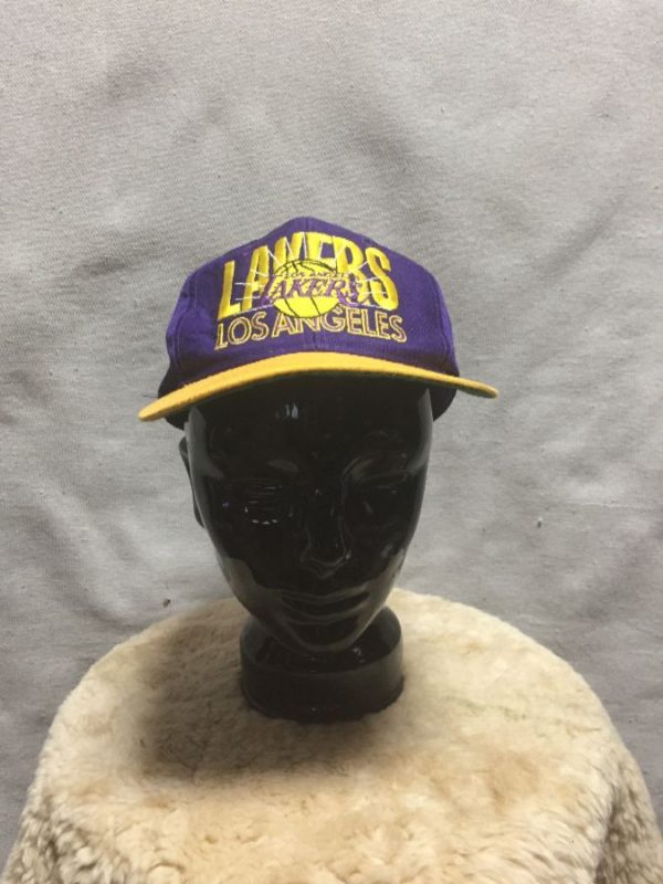 product details: VINTAGE EMBROIDERED LAKERS SNAPBACK WITH  YELLOW BRIM photo