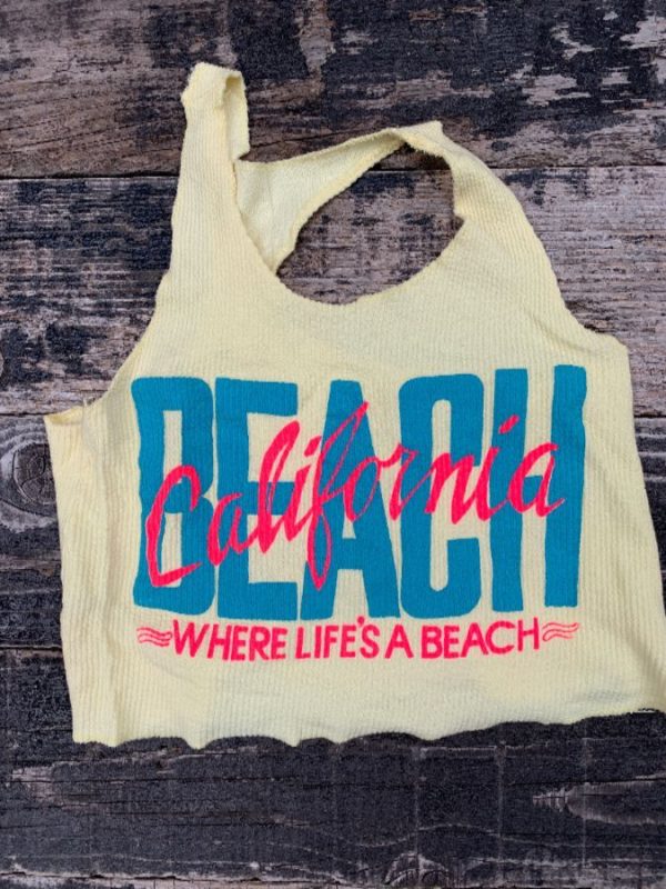 product details: SUPER RETRO CALIFORNIA BEACH RIBBED CROPPED RACER BACK TANK TOP photo