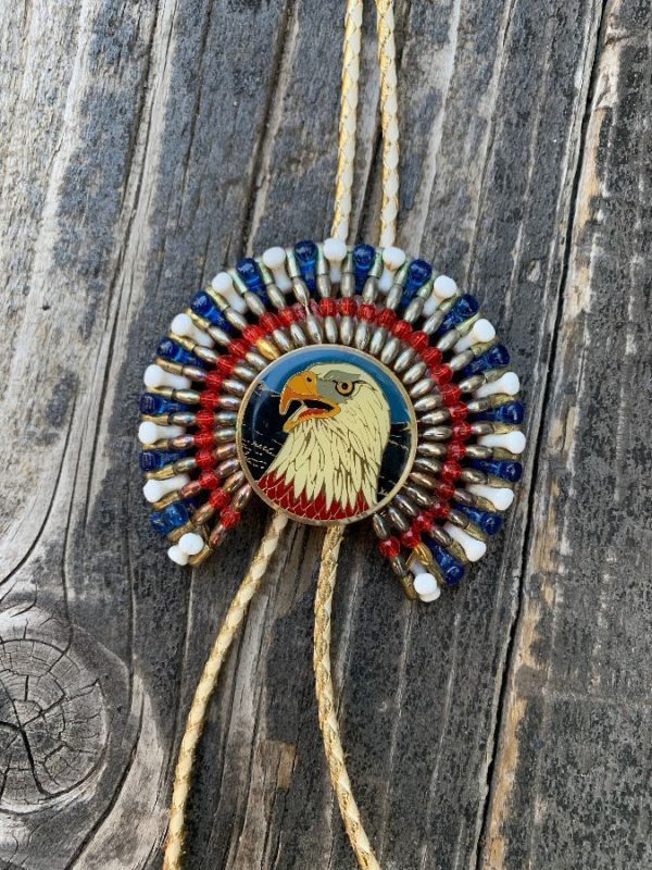 product details: LARGE EXTRAVAGANT EAGLE DESIGN BOLO TIE BEADED OUTER DETAIL photo