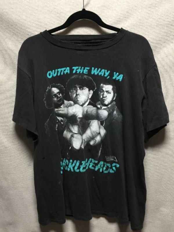 product details: THREE STOOGES OUTTA THE WAY, YA KNUCKLEHEADS SHIRT SUPER THIN BOXY FIT SINGLE STITCH photo