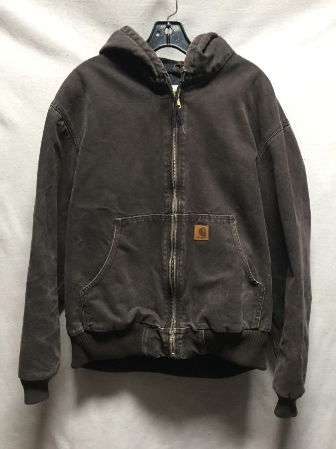CARHARTT CHOCOLATE BROWN HOODED WORK JACKET W/ QUILTED LINING ...