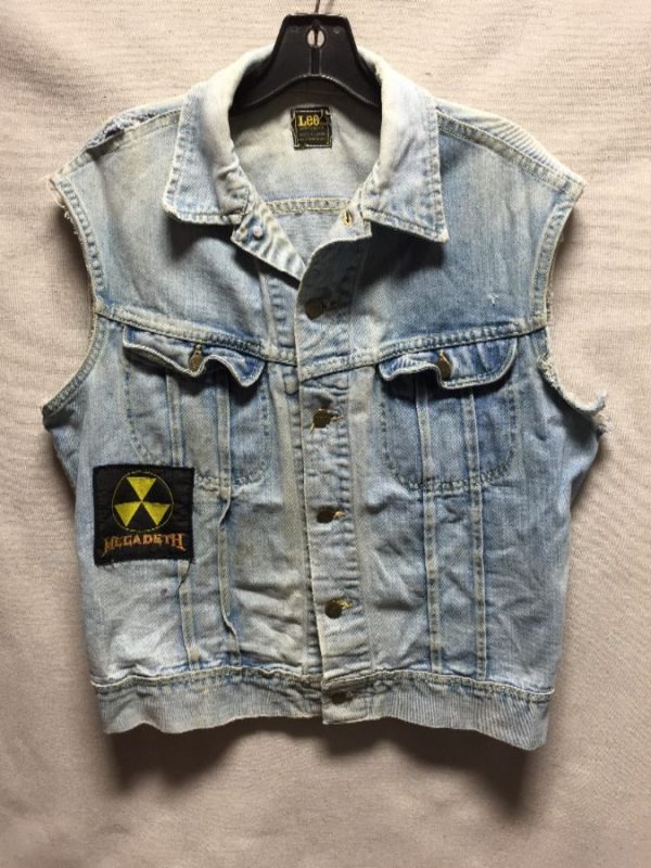 product details: LEE DENIM PUNK VEST WITH IRON MAIDEN BACK PATCH AND MEGADETH FRONT PATCH AS-IS photo