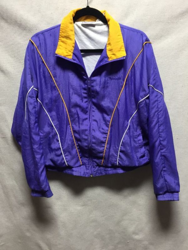 product details: 1990S REEBOK WINDBREAKER WITH YELLOW AND WHITE STRIPES photo