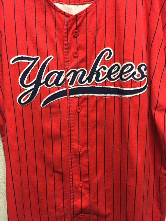 Vintage STARTER New York Yankees Red Pinstripe MLB Baseball Sleeveless  Jersey NY