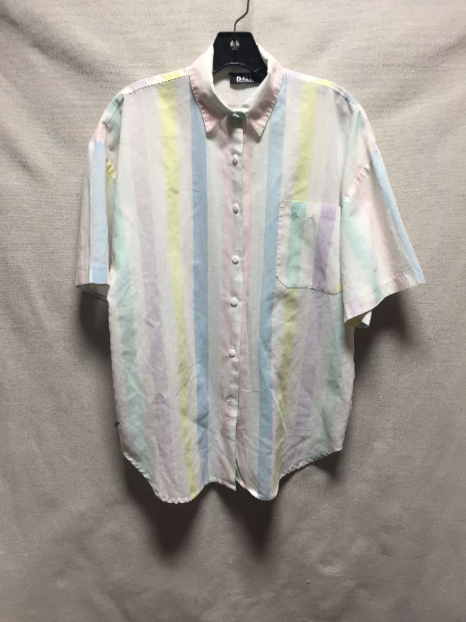 Pastel Striped Short Sleeve Cotton Button Up Shirt | Boardwalk Vintage