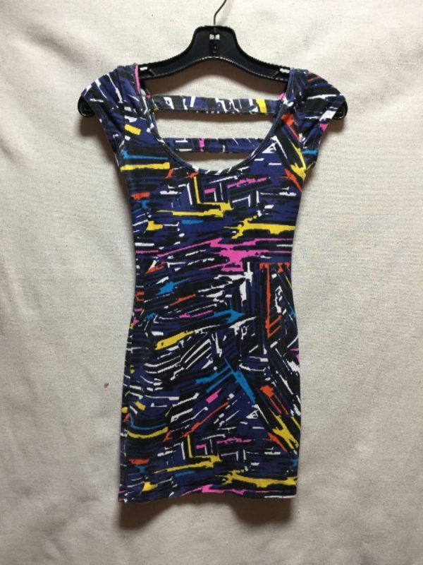 product details: FUNKY NEON PRINTED 1980S-90S BODYCON MINI DRESS photo