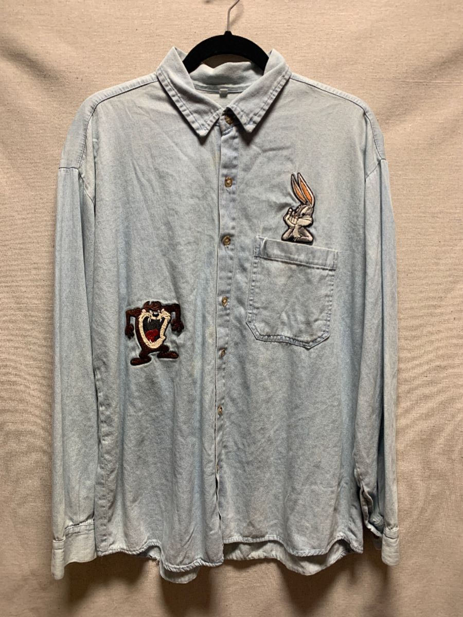 Looney Tunes Chambray Shirt W/ Embroidered Patches Bugs And Taz ...