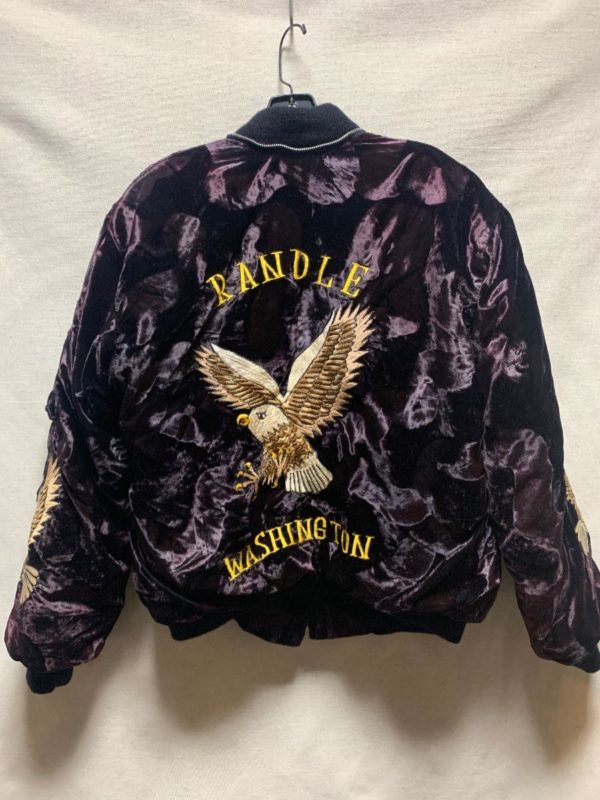 product details: THICK CRUSHED VELVET RANDLE WASHINGTON EMBROIDERED TOUR JACKET WITH EMBROIDERED EAGLE ON BACK AND SLEEVES photo