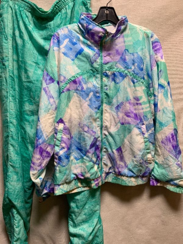 product details: 1980S-90S WATERCOLOR BRUSH STROKE PRINT 2 PIECE NYLON TRACK SUIT AS-IS photo