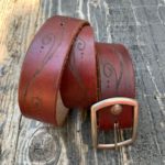 WIDE ETCHED LEATHER BELT CUT TIP AS-IS