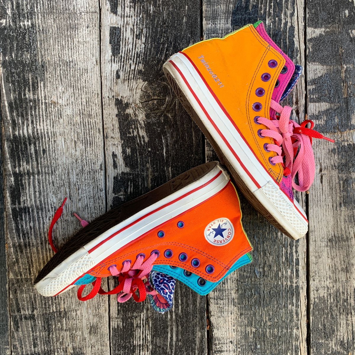Rare & Amazing One Of A Kind Neon Color Block High Top Chuck Taylor ...