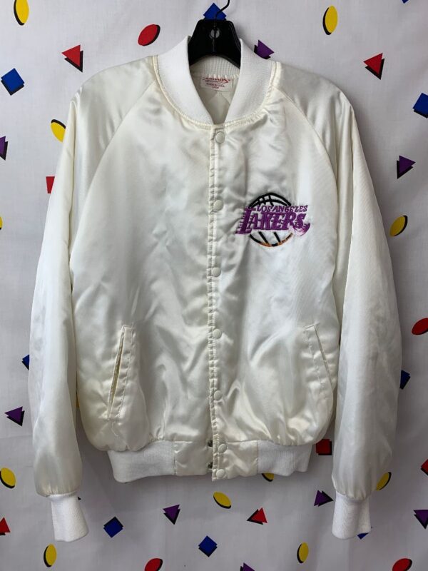 product details: VINTAGE SATIN JACKET LOS ANGELES LAKERS EMBROIDERED LOGOS AS-IS photo