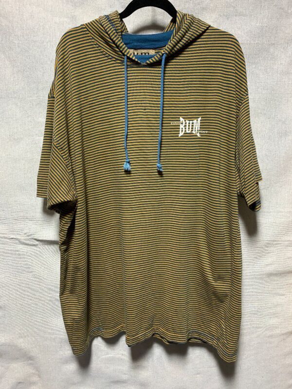product details: 1990S OVERSIZED B.U.M. EQUIPMENT STRIPED HOODED TSHIRT AS-IS photo