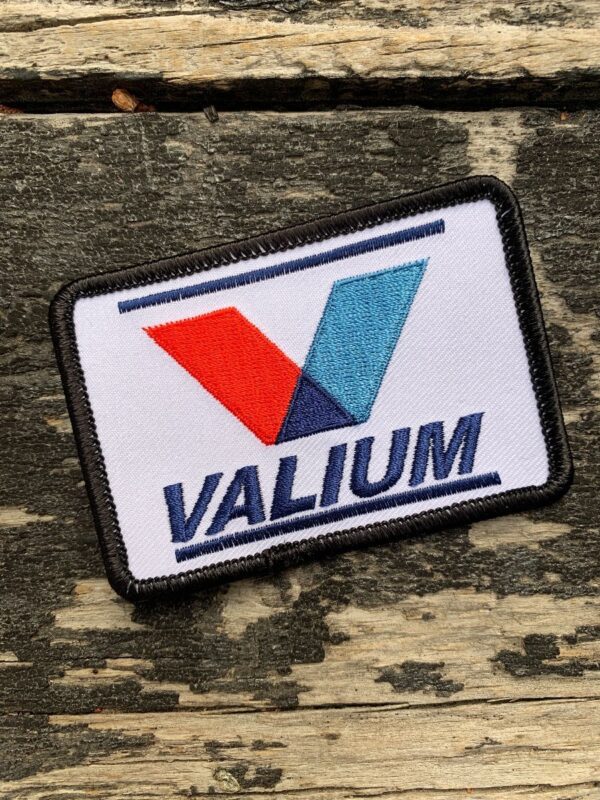 product details: EMBROIDERED PATCH VALVOLINE PARODY VALIUM LOGO IRON-ON OR SEW-ON PATCH photo