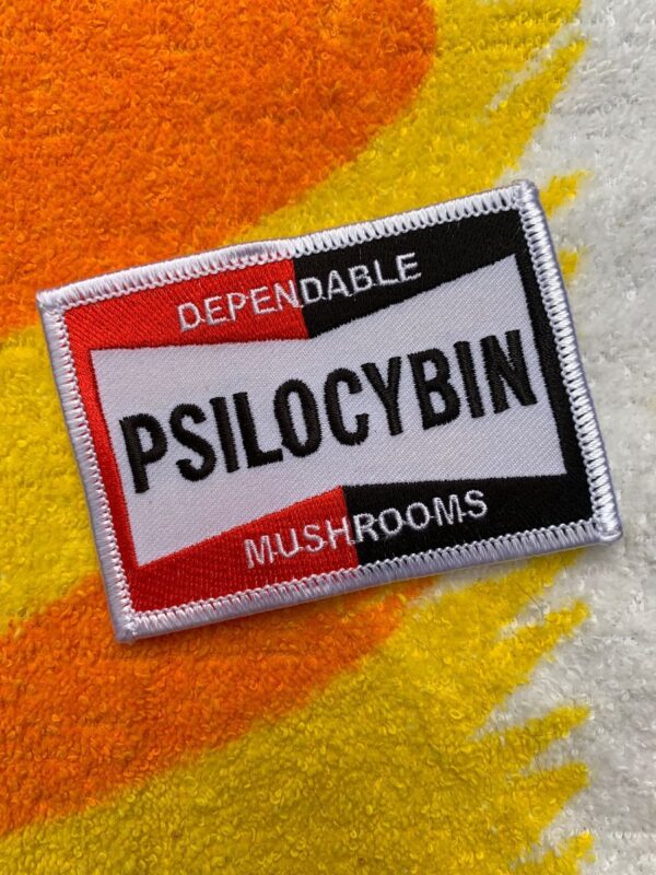 product details: PARODY EMBROIDERED PATCH DEPENDABLE PSILOCYBIN PSYCHEDELIC MUSHROOMS IRON-ON OR SEW-ON PATCH photo