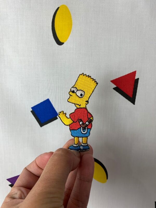 product details: BART SIMPSON SLINGSHOT EMBROIDERED IRON-ON OR SEW-ON PATCH photo