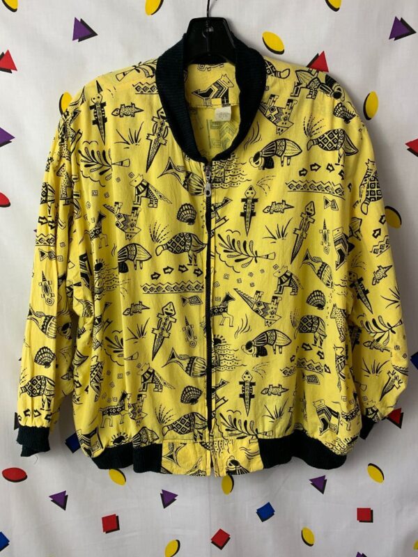 product details: SUPER RAD & RARE 1980S-90S FUNKY SOUTHWESTERN PRINTED ZIPUP COTTON JACKET RIBBED COLLAR & CUFFS AS-IS photo